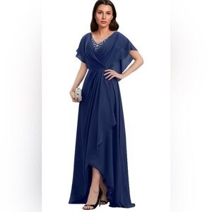 JJs House Navy Blue High-Low Wrap Dress